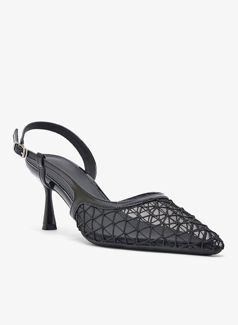 ELLA Net Detail Kitten Heel Sling Back Pumps - Image 2